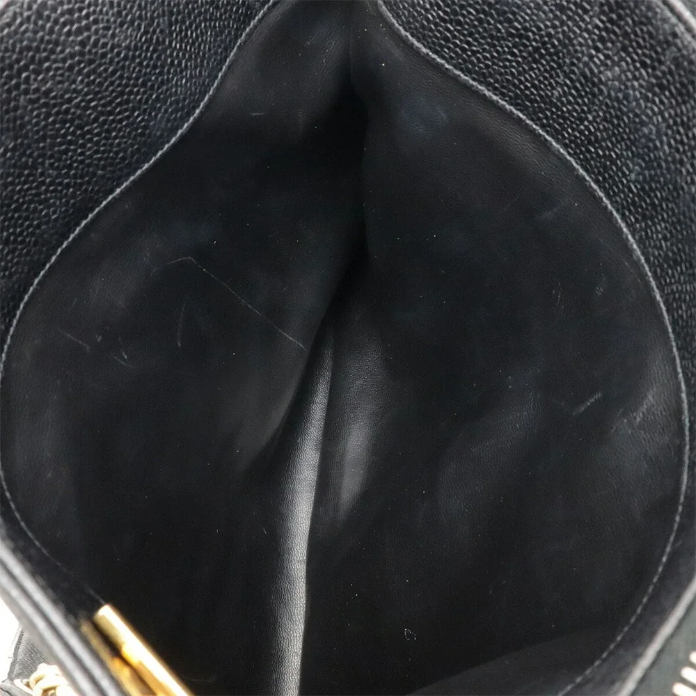 CHANEL Black Caviar Leather Logo Shoulder Bag